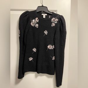 Lewit puff sleeve flower pattern beaded sweater.